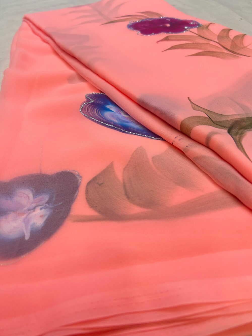 Royal Georgette "Brush Painting" Saree - Image 8