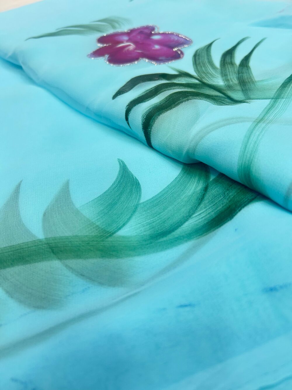 Royal Georgette "Brush Painting" Saree - Image 10