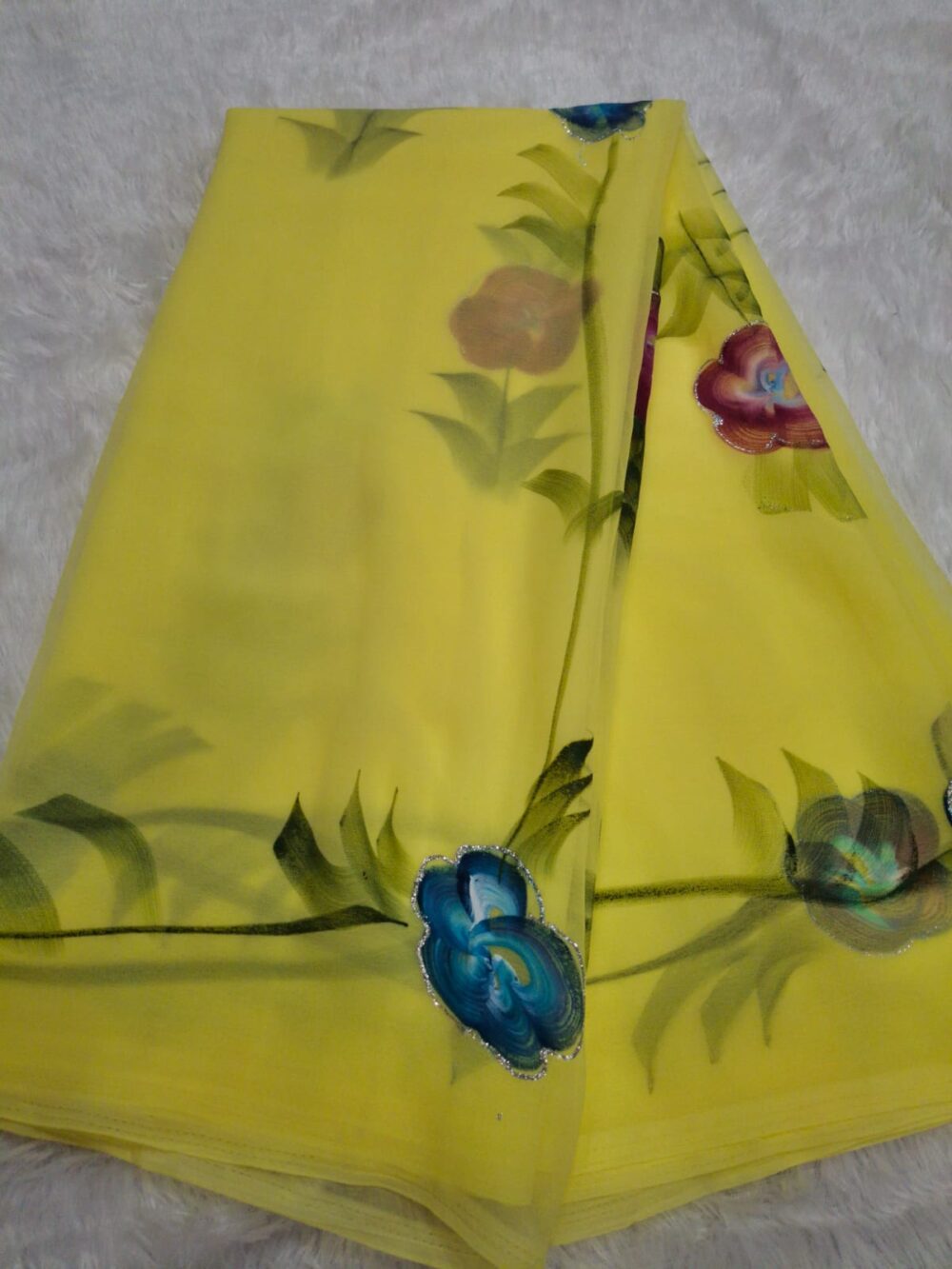 Royal Georgette "Brush Painting" Saree - Image 6
