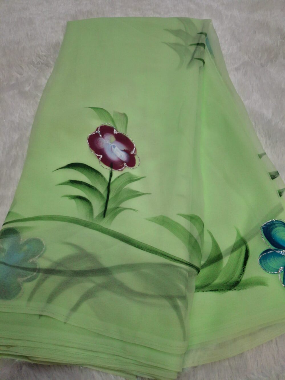 Royal Georgette "Brush Painting" Saree - Image 5