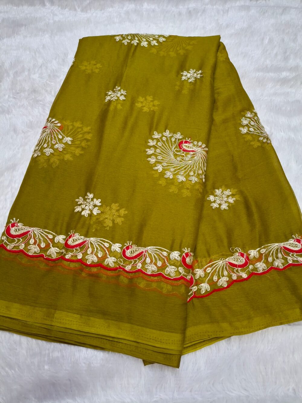 Shimmer Chiffon Party Wear "Kasab Work" All Side border All over butte - Image 9