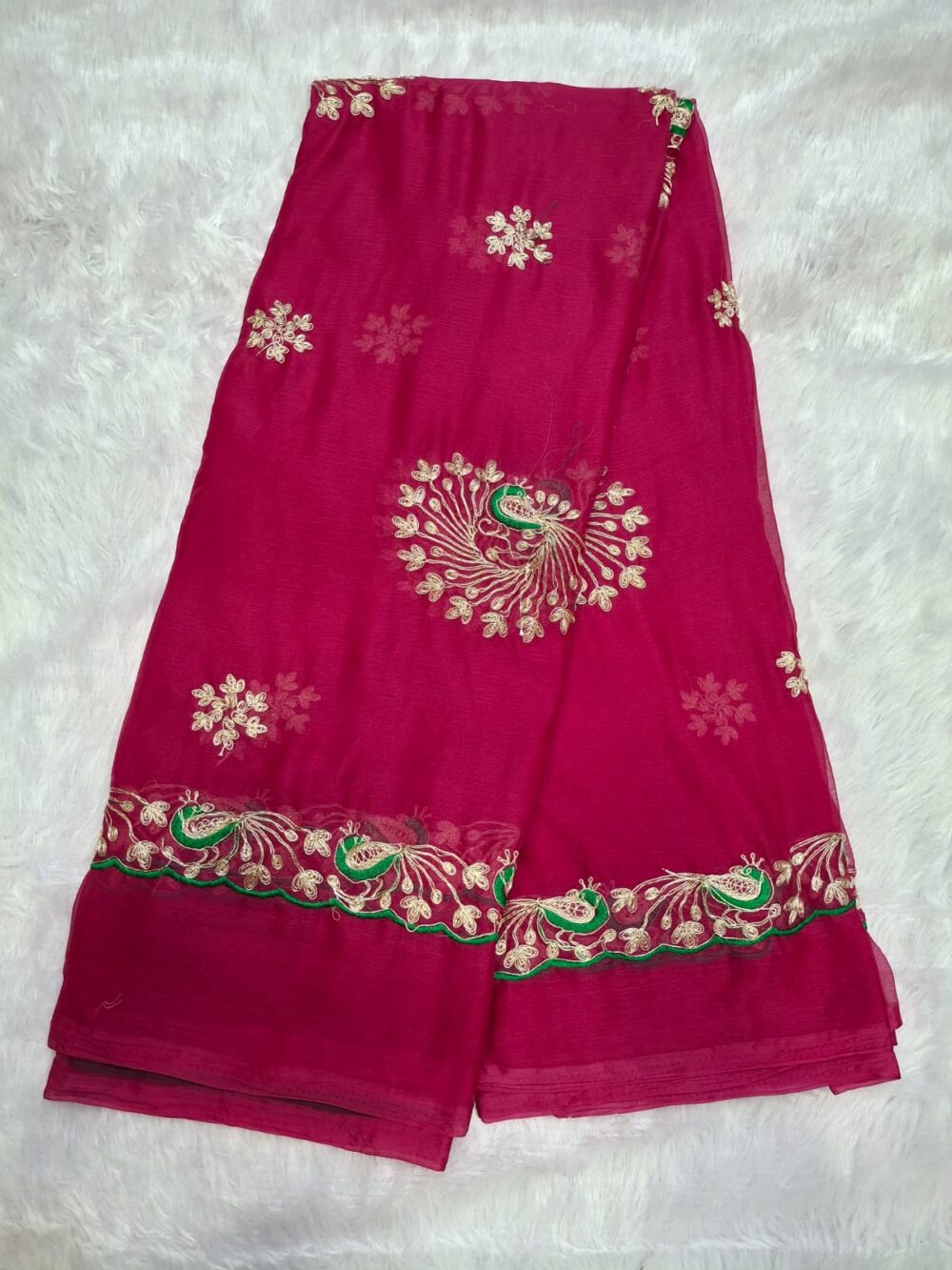 Shimmer Chiffon Party Wear "Kasab Work" All Side border All over butte - Image 10