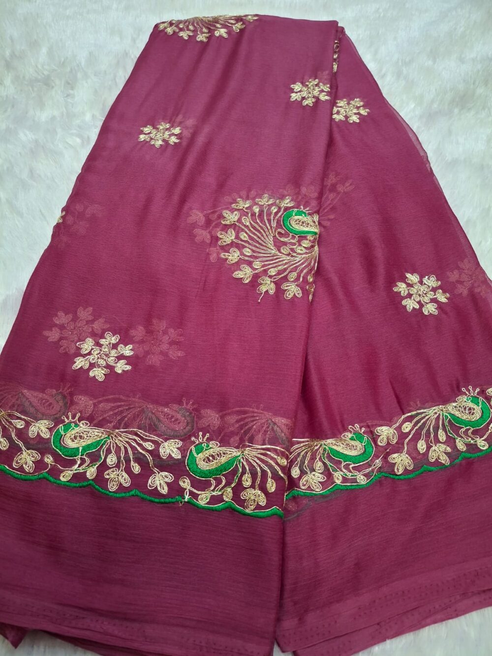 Shimmer Chiffon Party Wear "Kasab Work" All Side border All over butte - Image 5