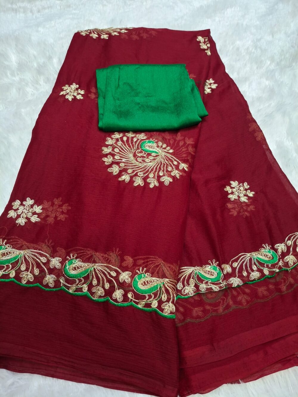 Shimmer Chiffon Party Wear "Kasab Work" All Side border All over butte - Image 4