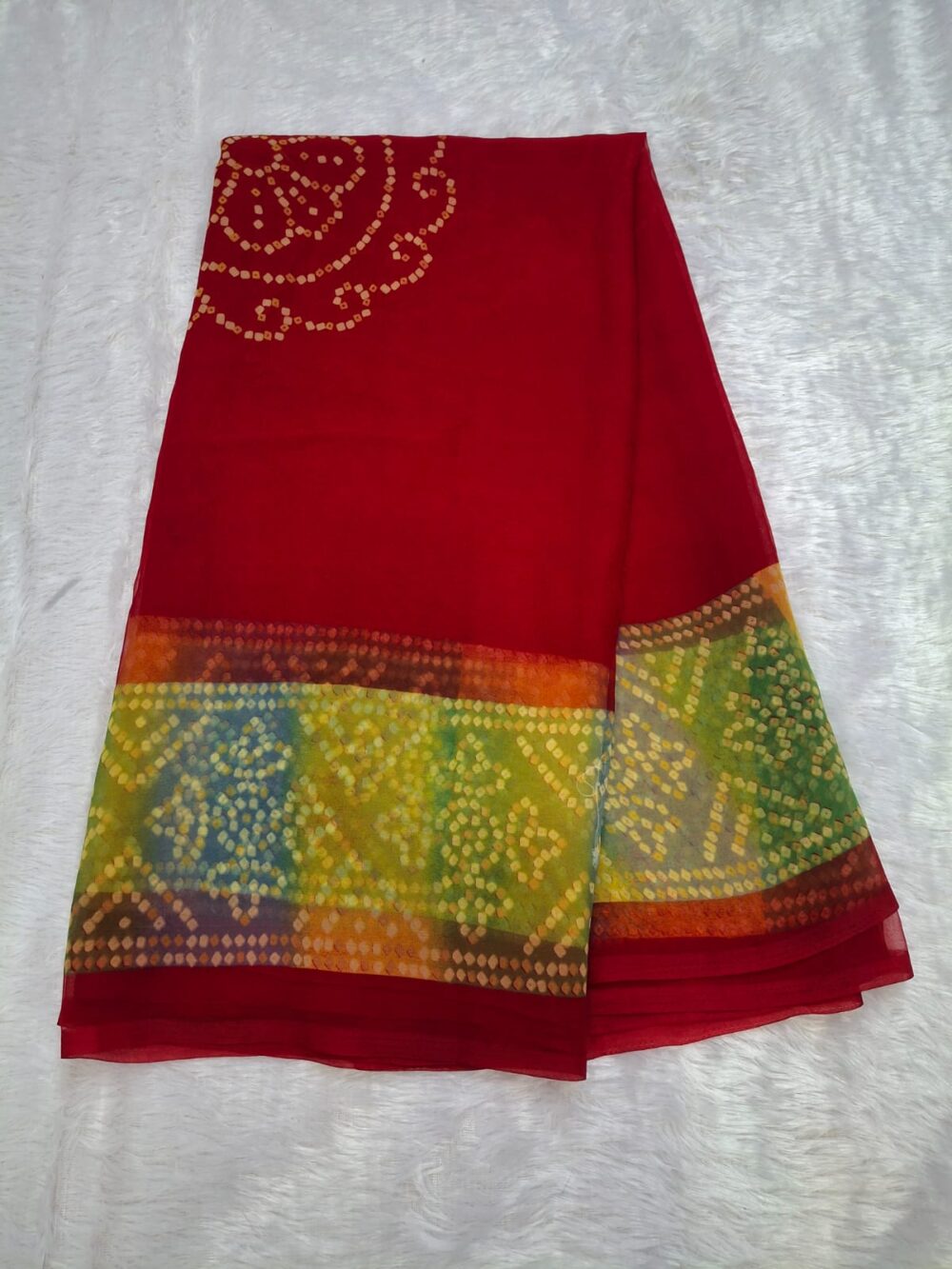 🌸 Rajwadi Saree in Royal Georgette with Bandhani Four-Side Border | Without Blouse 🌸 - Image 7