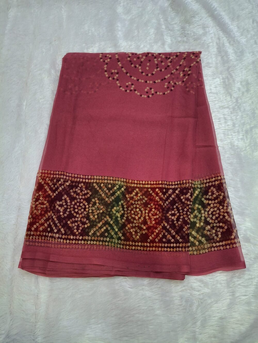 🌸 Rajwadi Saree in Royal Georgette with Bandhani Four-Side Border | Without Blouse 🌸 - Image 4