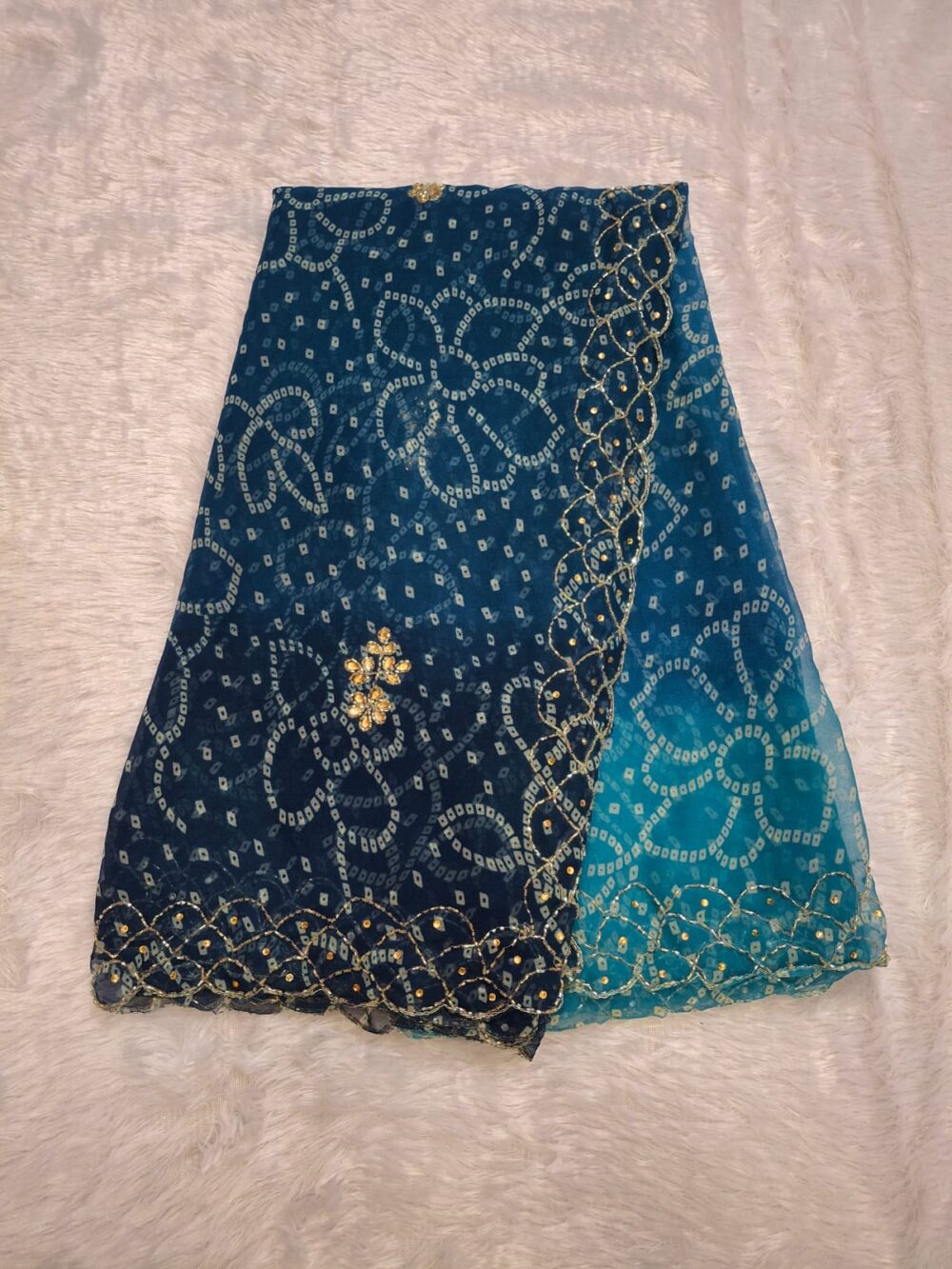 🌸 Royal Georgette Saree | Two-Dye Bandhani | Heavy Cut Dana Four-Side Border | Without Blouse 🌸 - Image 5
