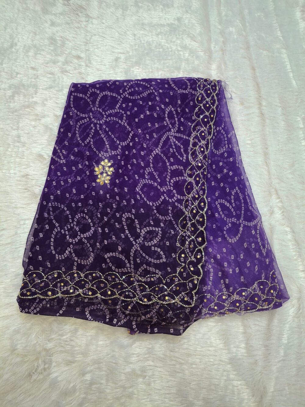 🌸 Royal Georgette Saree | Two-Dye Bandhani | Heavy Cut Dana Four-Side Border | Without Blouse 🌸 - Image 6