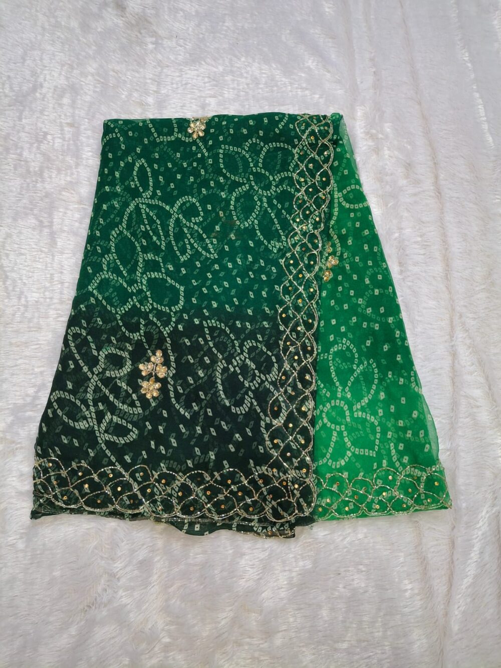 🌸 Royal Georgette Saree | Two-Dye Bandhani | Heavy Cut Dana Four-Side Border | Without Blouse 🌸 - Image 8