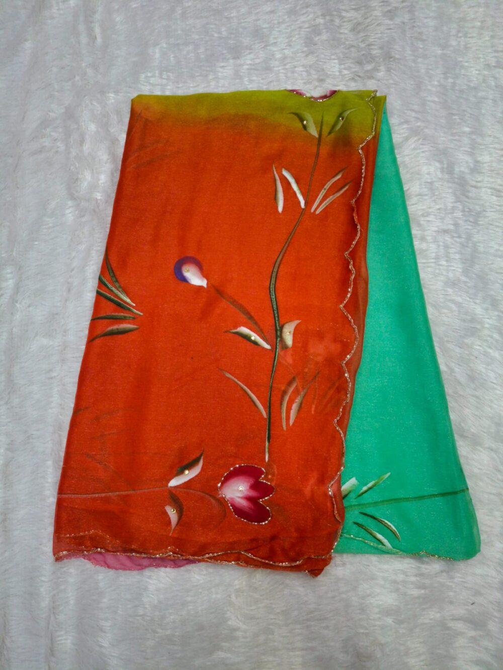 Party Wear Saree In Chiffon | All Over Hand Painting, Cut - Dana Work & Multi Colour | With Blouse - Image 3
