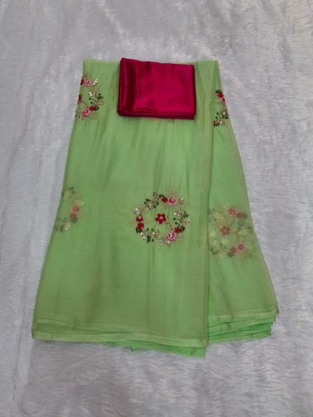 | Party Wear Saree In Chamundi  Chiffon | Kasab & Sequence Work | With Blouse | - Image 6