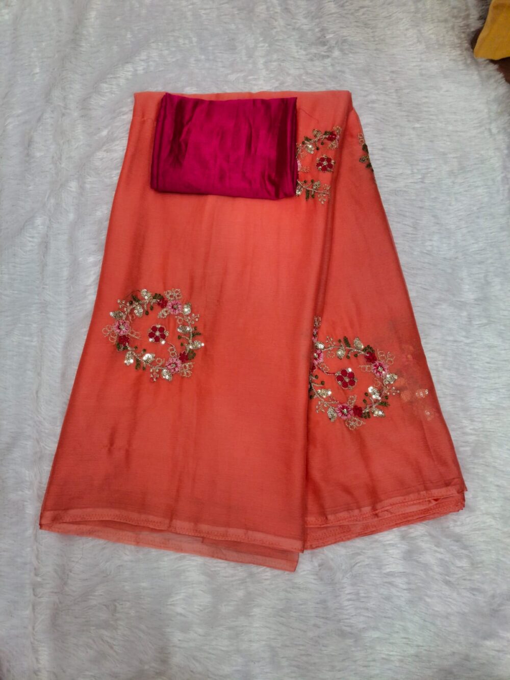 | Party Wear Saree In Chamundi  Chiffon | Kasab & Sequence Work | With Blouse | - Image 5
