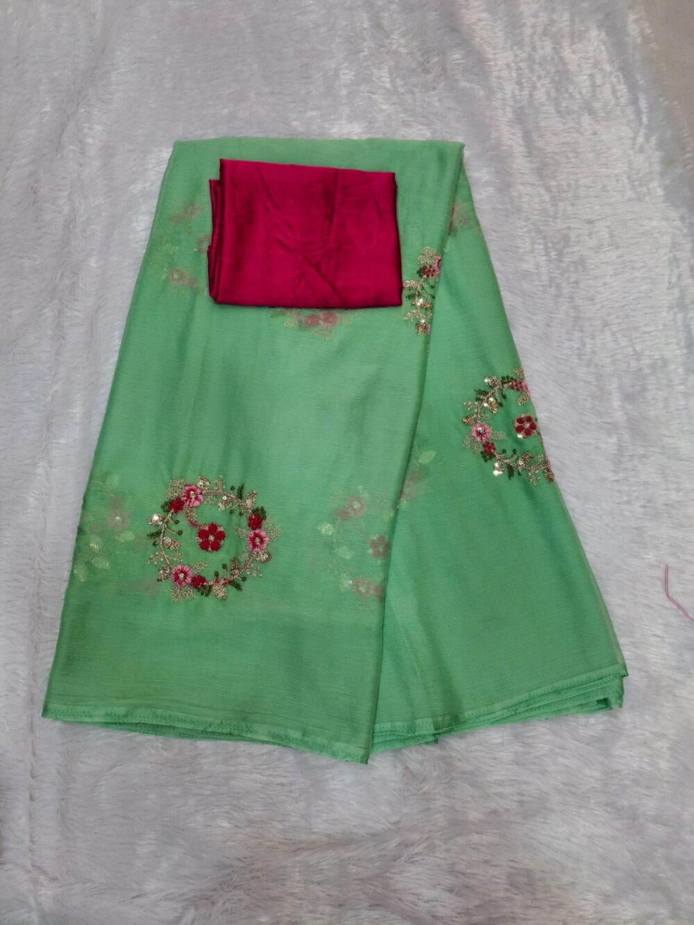 | Party Wear Saree In Chamundi  Chiffon | Kasab & Sequence Work | With Blouse | - Image 4