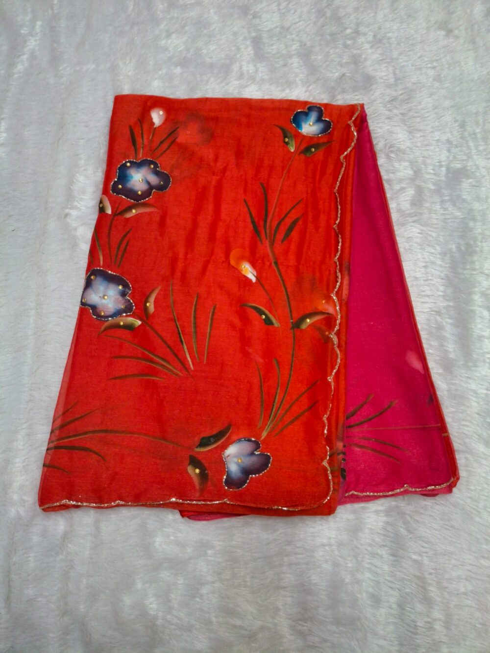 Party Wear Saree In Chiffon | All Over Hand Painting, Cut - Dana Work & Multi Colour | With Blouse - Image 6