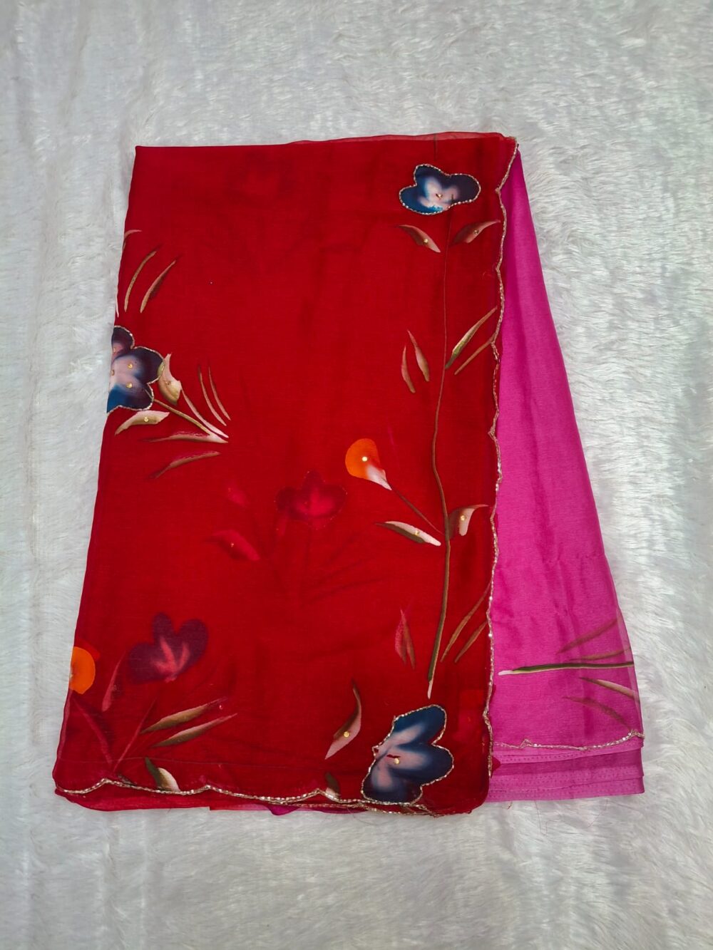 Party Wear Saree In Chiffon | All Over Hand Painting, Cut - Dana Work & Multi Colour | With Blouse - Image 4