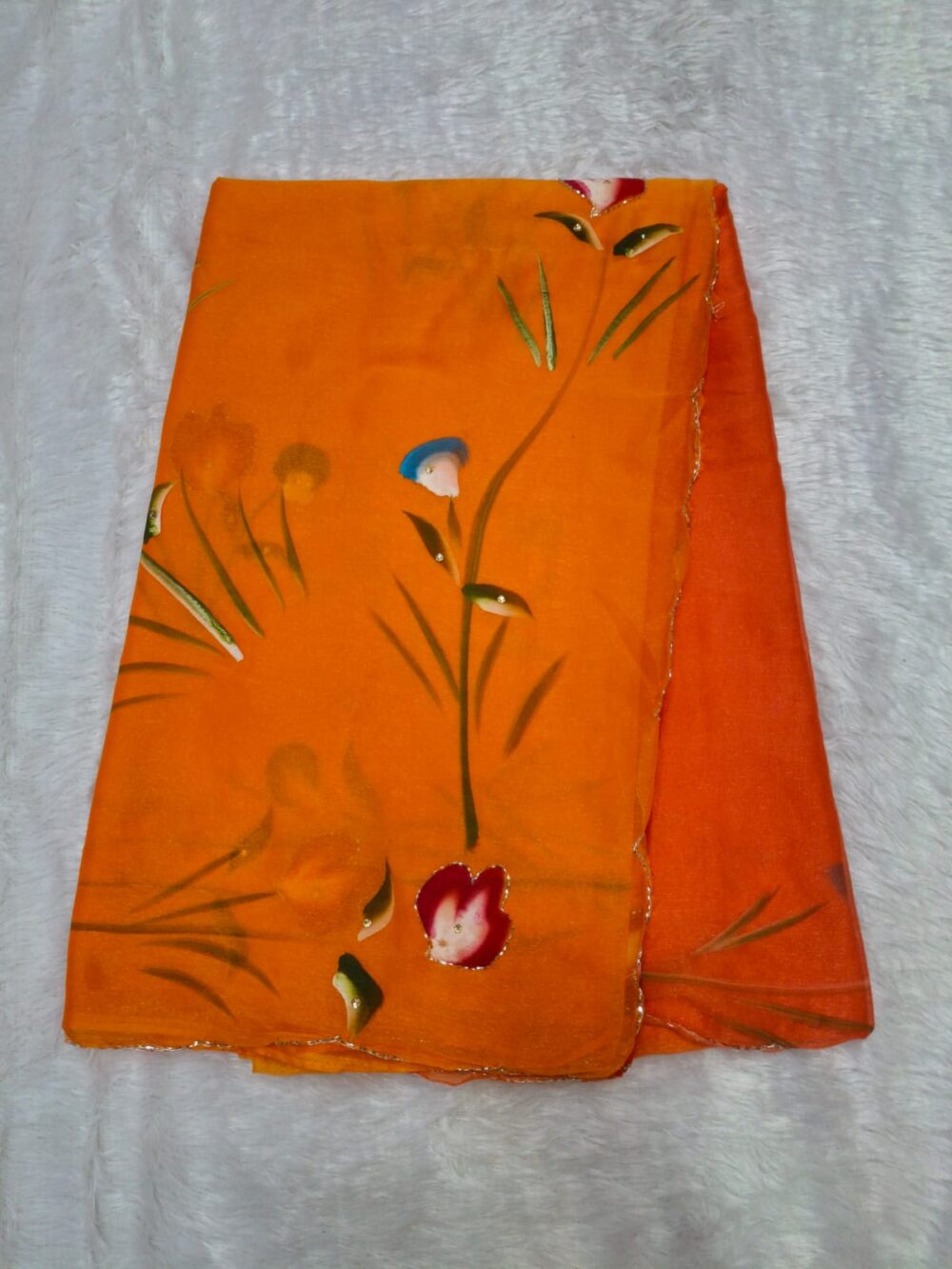 Party Wear Saree In Chiffon | All Over Hand Painting, Cut - Dana Work & Multi Colour | With Blouse - Image 8