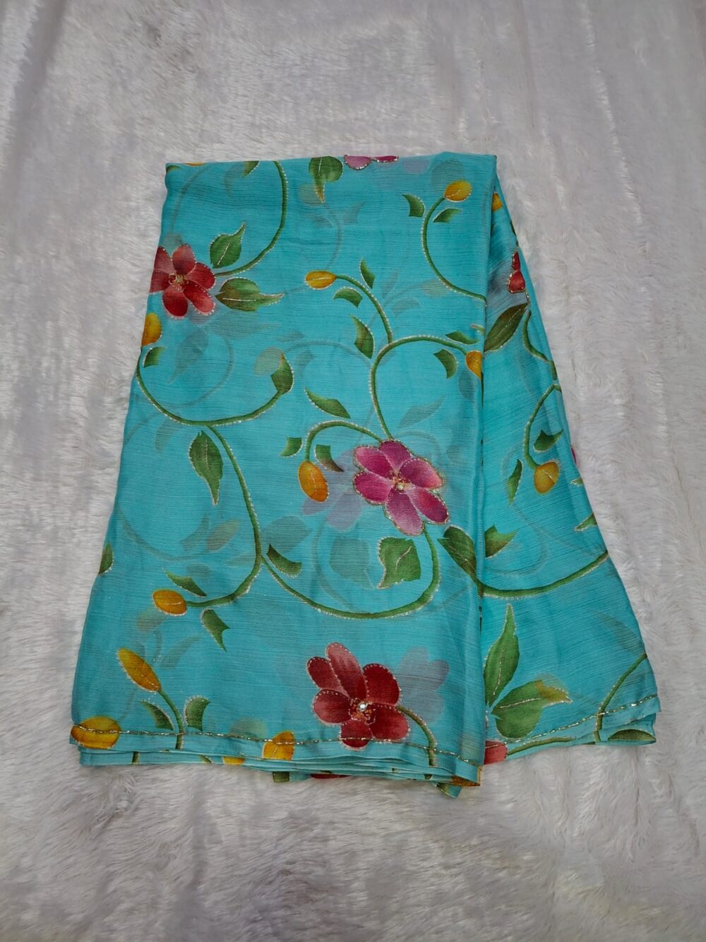 🌸 Party Wear Saree in Chiffon | Brush Painting & Cut Dana Work | With Blouse 🌸 - Image 4