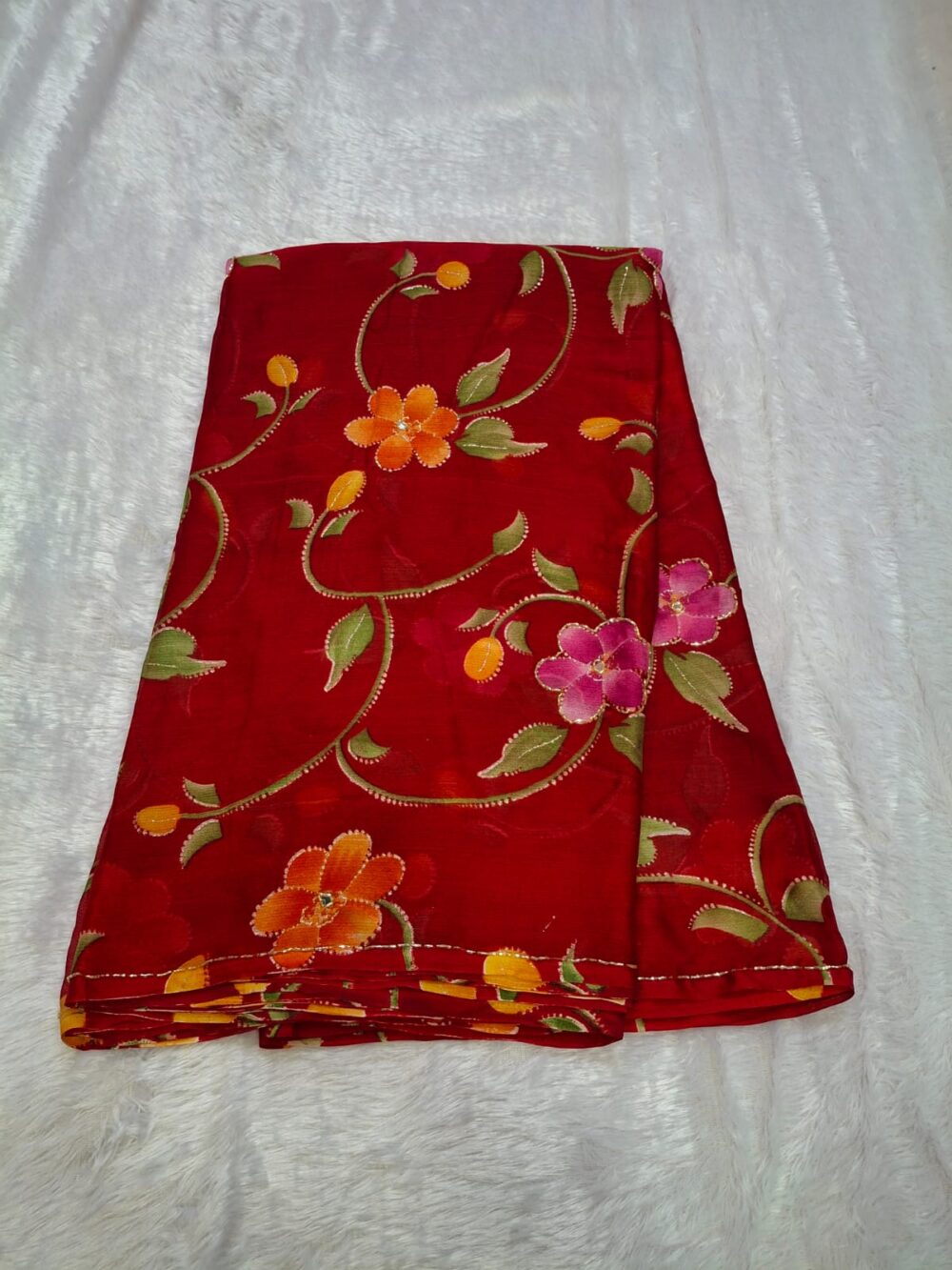 🌸 Party Wear Saree in Chiffon | Brush Painting & Cut Dana Work | With Blouse 🌸 - Image 5
