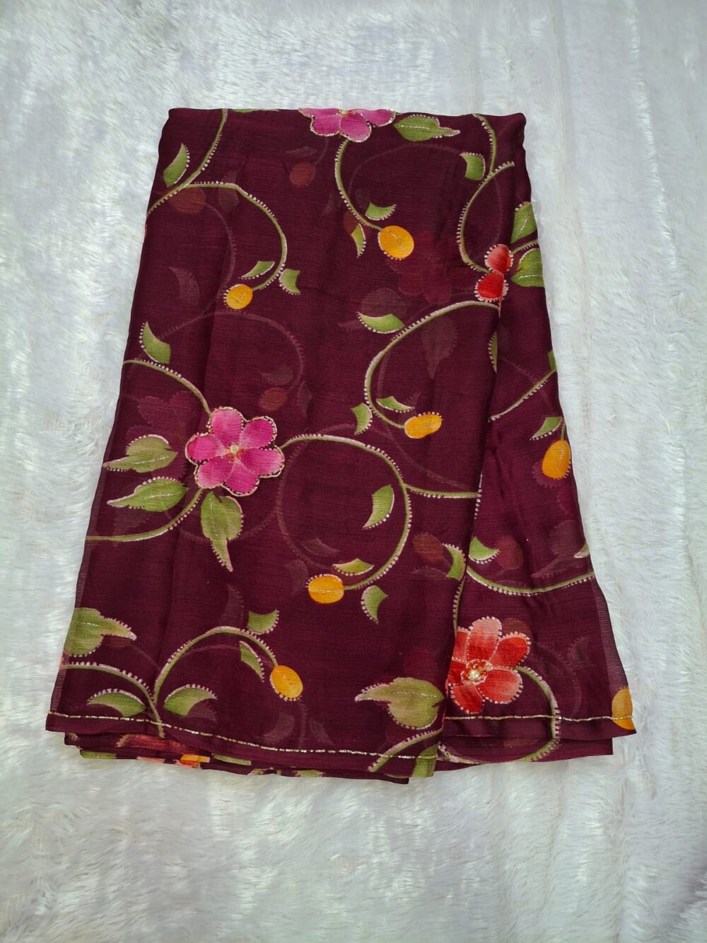 🌸 Party Wear Saree in Chiffon | Brush Painting & Cut Dana Work | With Blouse 🌸 - Image 9