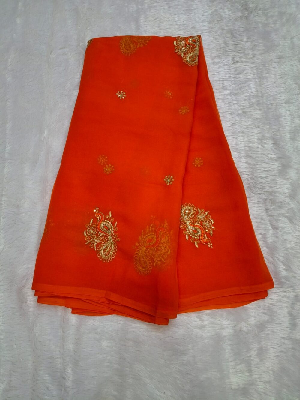 🌸 Royal Georgette Rajwadi Saree | Mor (Peacock) Design | Without Blouse 🌸 - Image 3