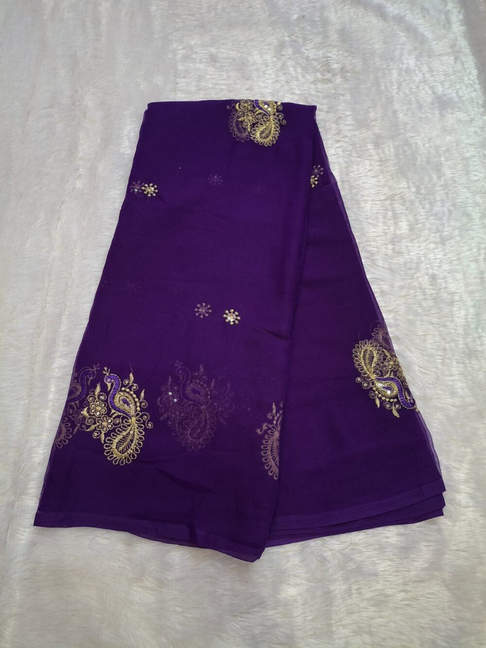 🌸 Royal Georgette Rajwadi Saree | Mor (Peacock) Design | Without Blouse 🌸 - Image 4