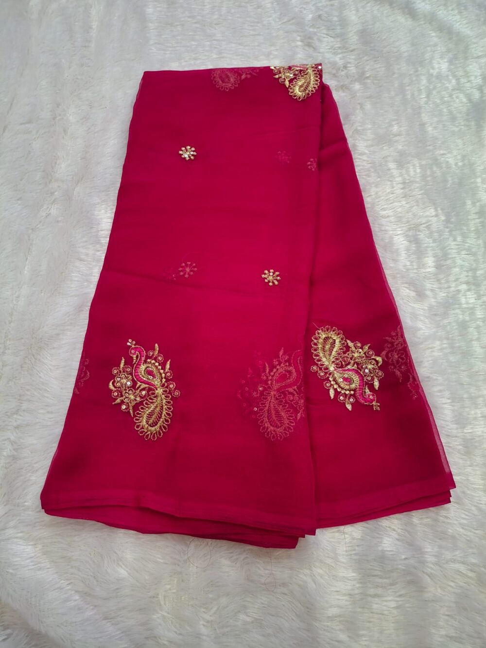 🌸 Royal Georgette Rajwadi Saree | Mor (Peacock) Design | Without Blouse 🌸 - Image 7