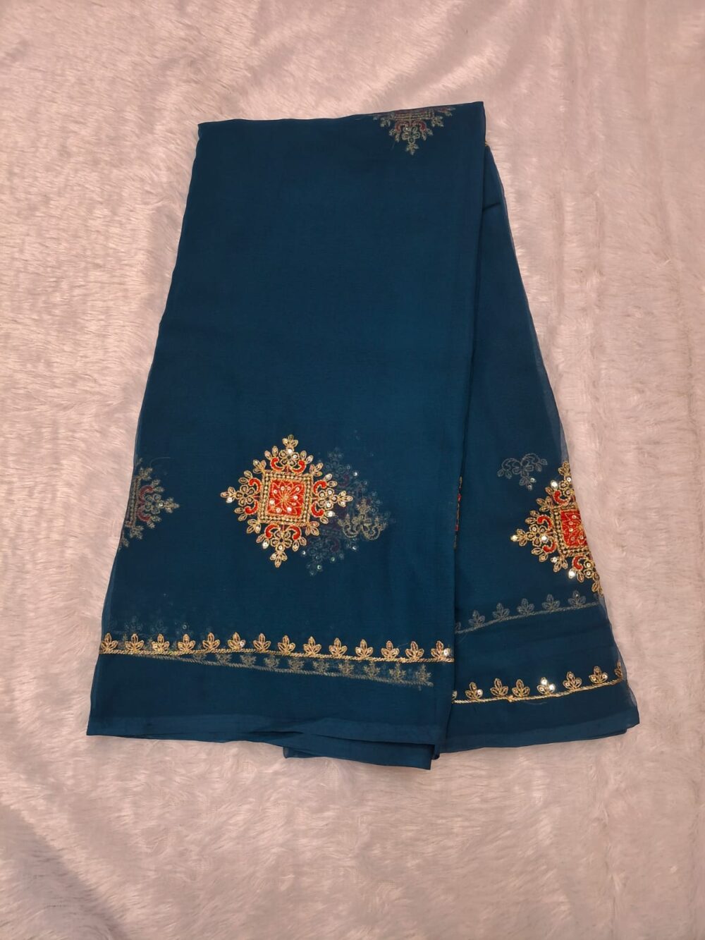 🌸 Elegant Royal Georgette Saree | All Over Butti & Jari Work | Four-Side Border | Without Blouse 🌸 - Image 8