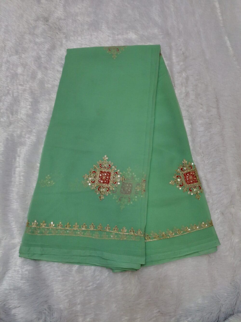🌸 Elegant Royal Georgette Saree | All Over Butti & Jari Work | Four-Side Border | Without Blouse 🌸 - Image 4