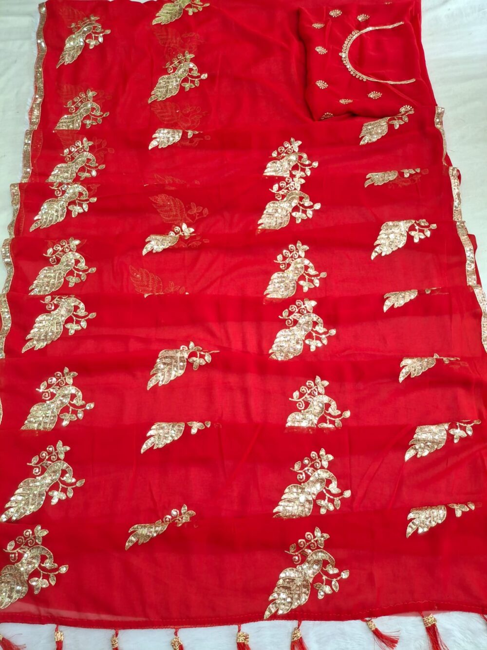 | Party Wear Saree | Four Side Border & Sequence Work | With Blouse | - Image 3