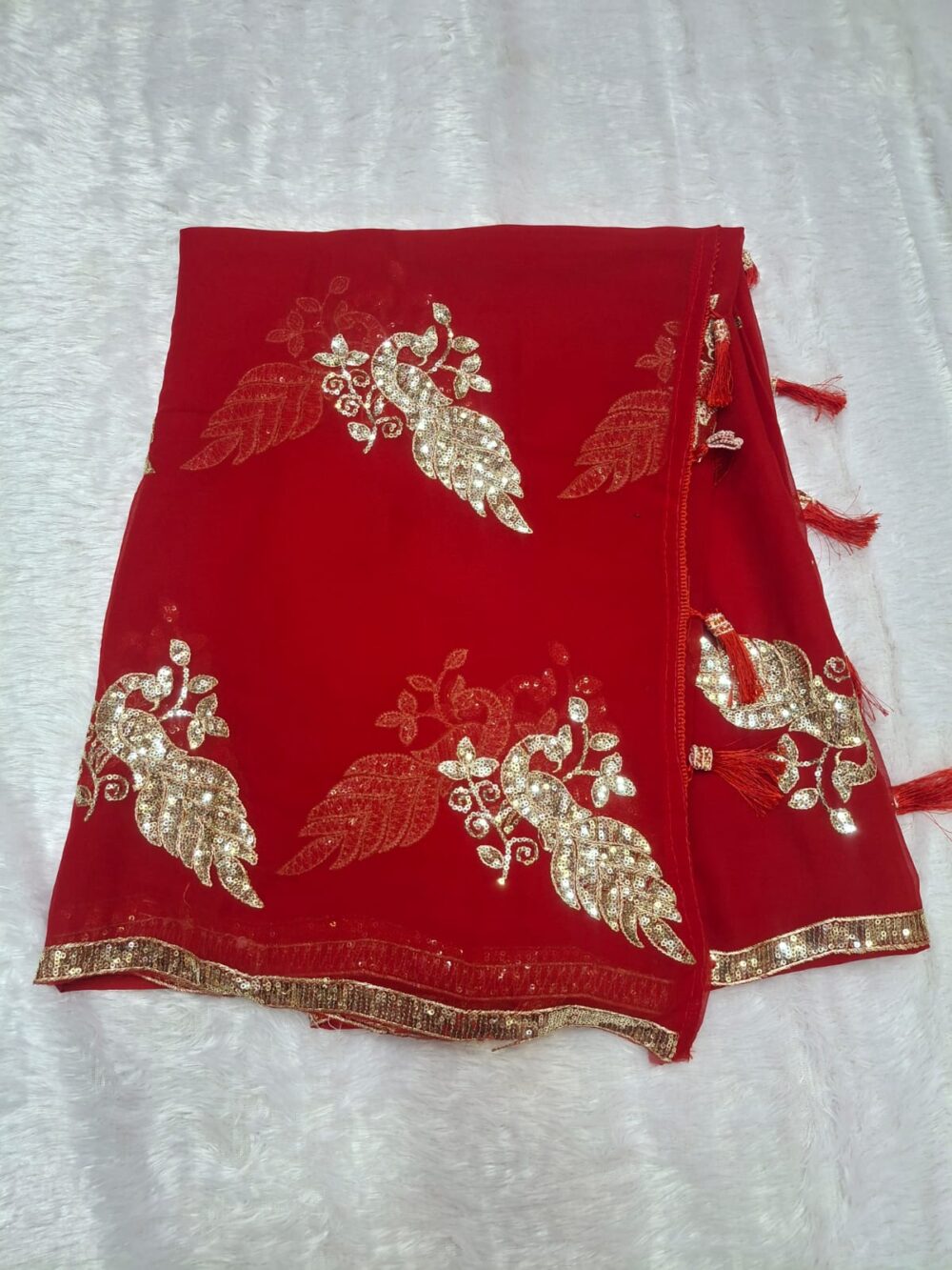 | Party Wear Saree | Four Side Border & Sequence Work | With Blouse | - Image 4