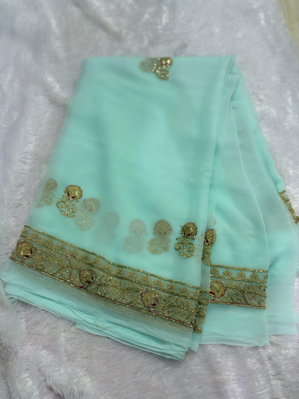 Dazzling Cut Dana Work Georgette Saree - All Over Butta 💎 - Image 9