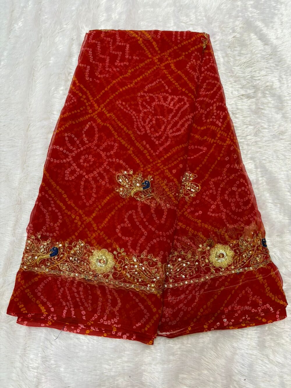 | Trending Chunri Design | Four-Side Mor Design Border - Royal Georgette Fabric | Without Blouse | - Image 4