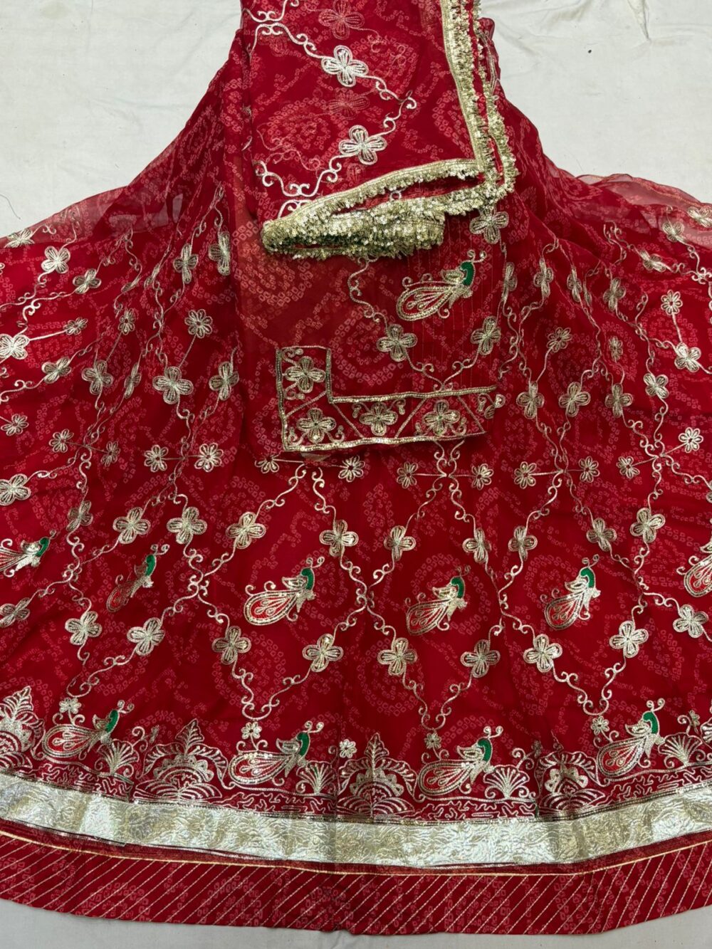 Regal Mor Design Poshak with Shimmering Zari Work & Jaal Odhna - Image 5