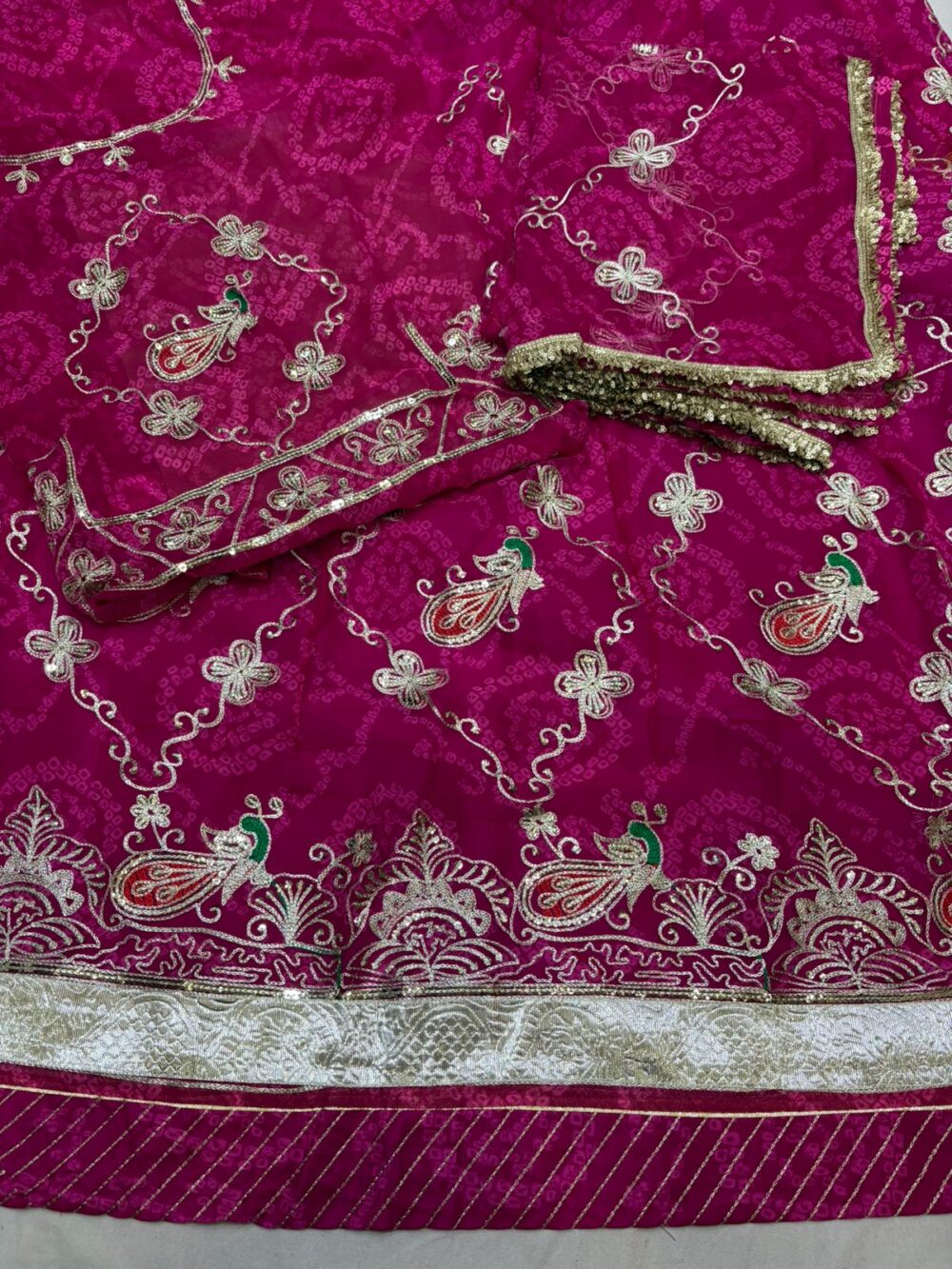 Regal Mor Design Poshak with Shimmering Zari Work & Jaal Odhna - Image 3