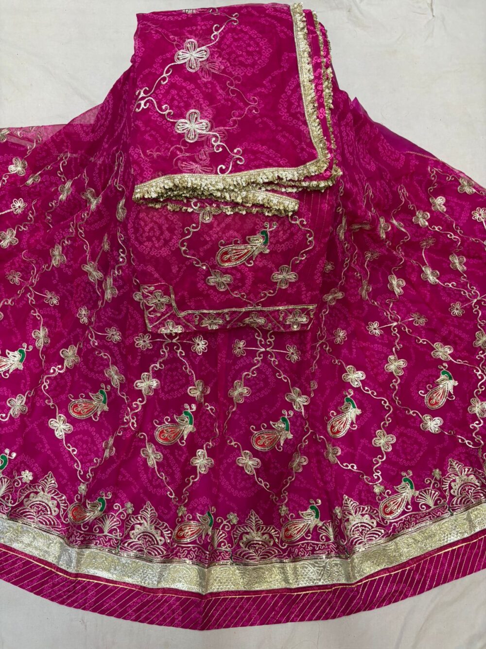 Regal Mor Design Poshak with Shimmering Zari Work & Jaal Odhna - Image 4