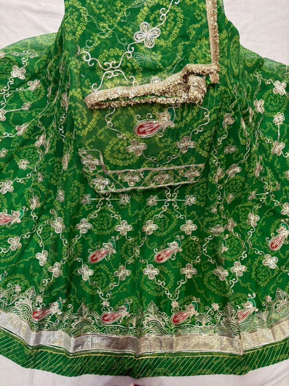 Regal Mor Design Poshak with Shimmering Zari Work & Jaal Odhna - Image 8