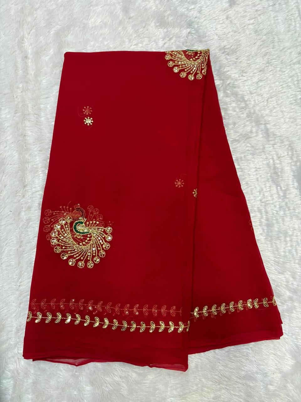 | Royal Georgette Fabric | Four Side Border & Stylish Peacock Pattern. | Without Blouse | - Image 7