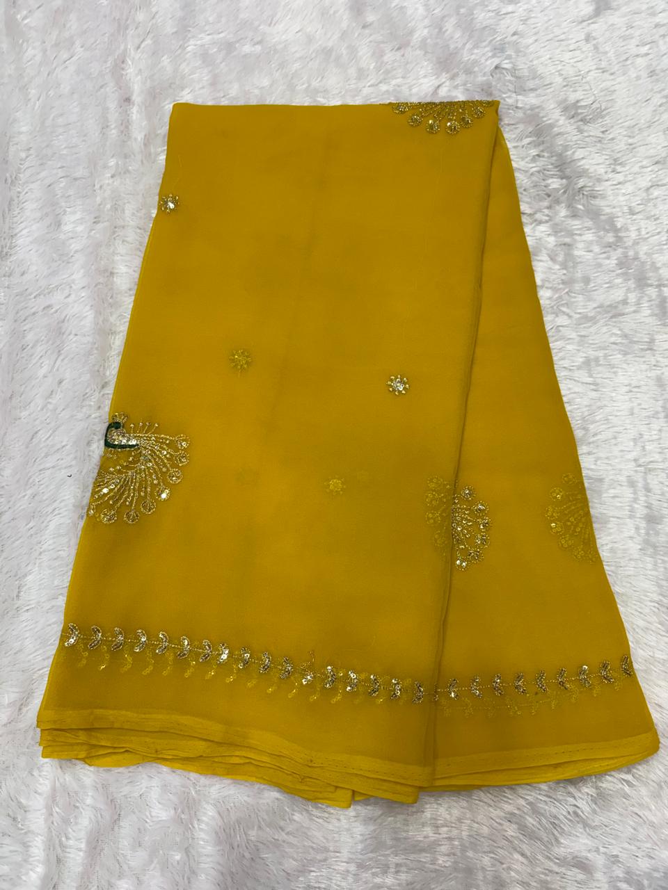 | Royal Georgette Fabric | Four Side Border & Stylish Peacock Pattern. | Without Blouse | - Image 9