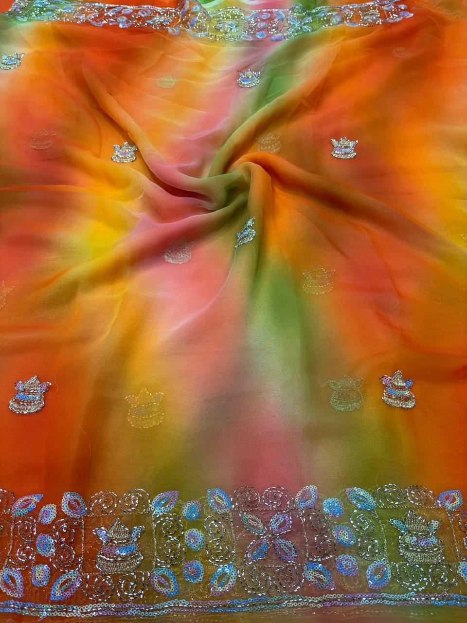 ✨ Royal Georgette Fabric 🎨 Spray Painting 🎨 Cut Dana & Multi-Sequence Work ✨ - Image 3