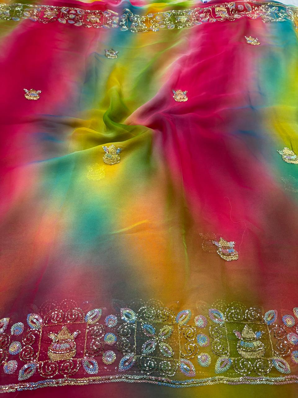 ✨ Royal Georgette Fabric 🎨 Spray Painting 🎨 Cut Dana & Multi-Sequence Work ✨ - Image 4